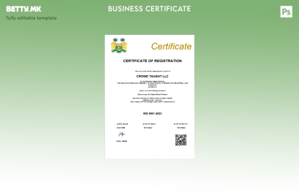 Модерен стил Сертификат за регистрација на бизнис во Сиера Леоне Шаблон за Word 